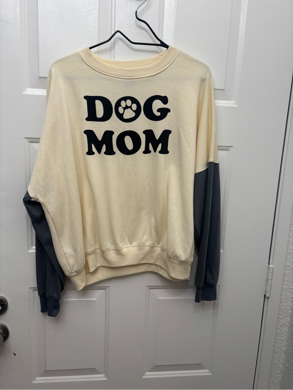 Modern Lux Dog Mom Pullover Sweatshirt in Cream and Gray
